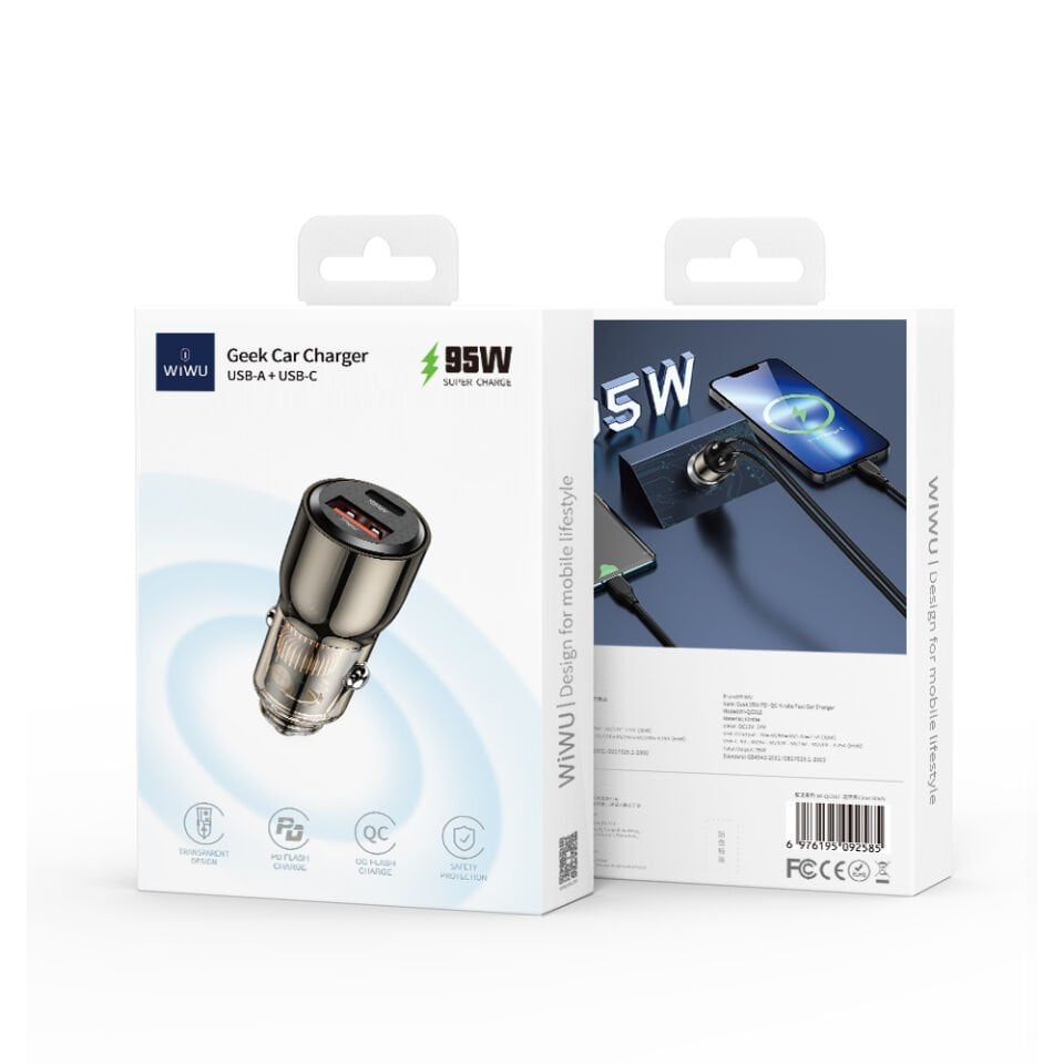 Wiwu Geek Serisi Type-C + USB-A 95W Araç Şarjı