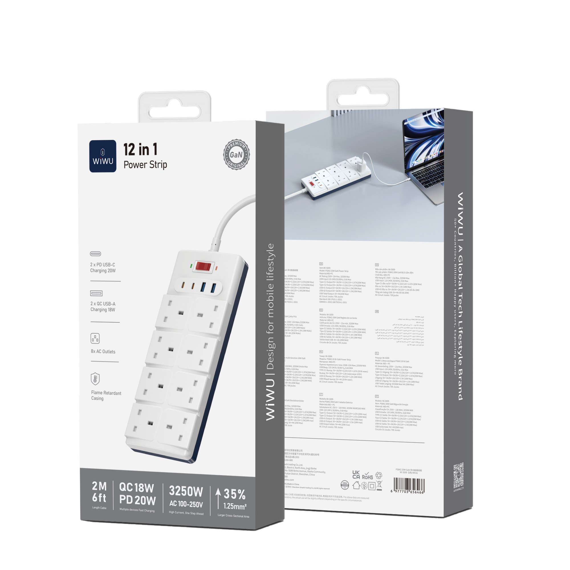 Wiwu Çok Fonksiyonlu 20W Çoklu Priz 2xType c - 2xUSB - 8x SC