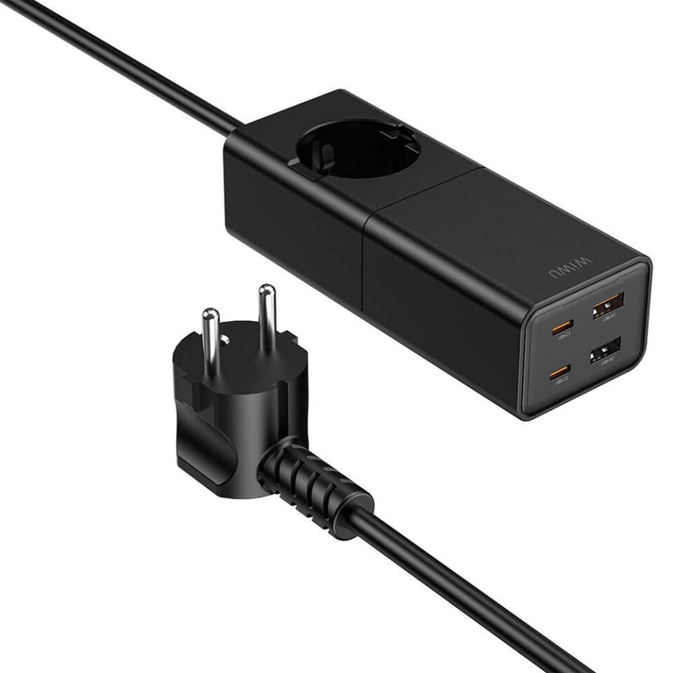 Wiwu S004 GaN Tech 2 Type-C ve 2 USB-A Priz 100W 150cm