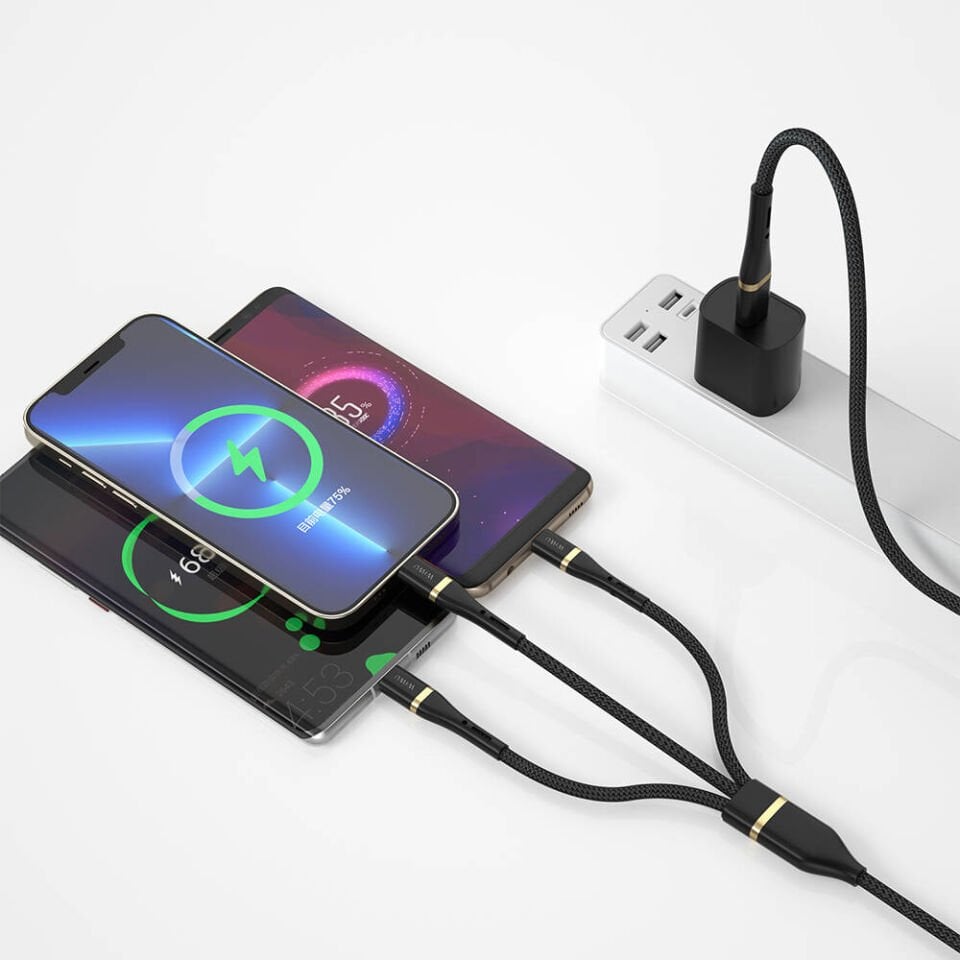 Wiwu C024 Elite 100W 3 in 1 Type-C Şarj Kablosu 1.2mt C-C+L+M