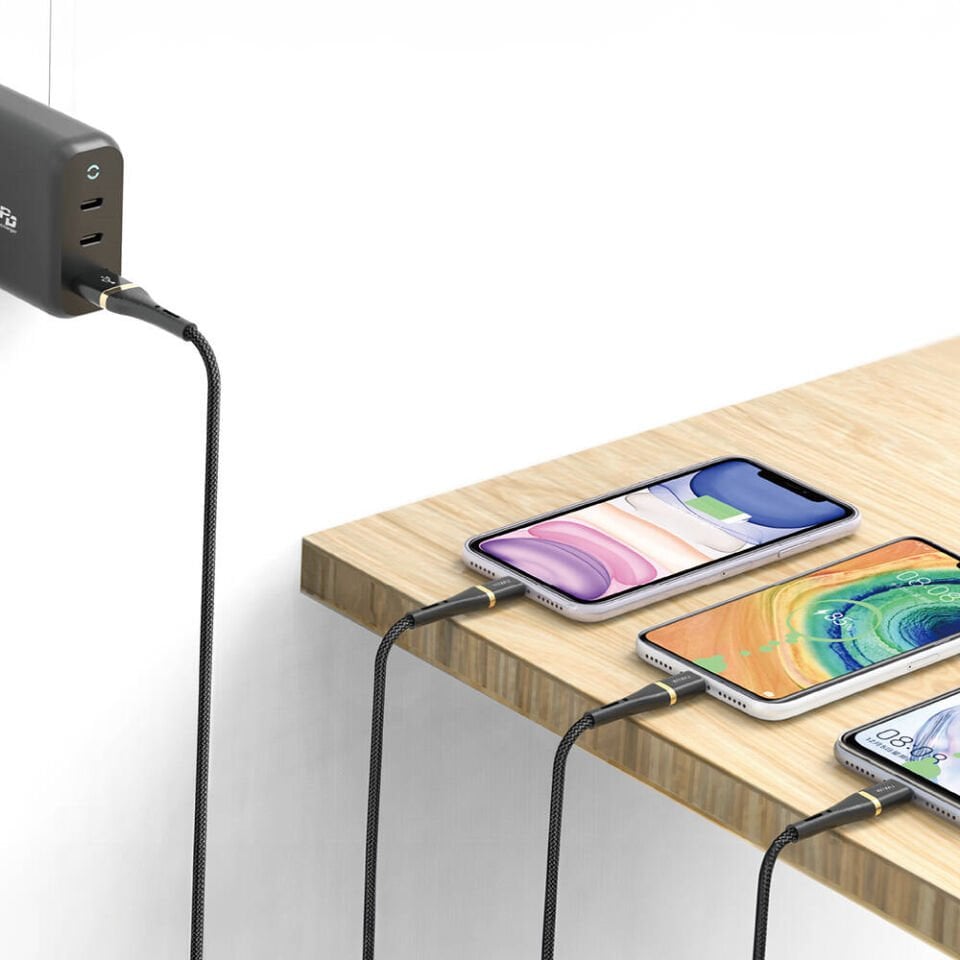 Wiwu C024 Elite 100W 3 in 1 Type-C Şarj Kablosu 1.2mt C-C+L+M