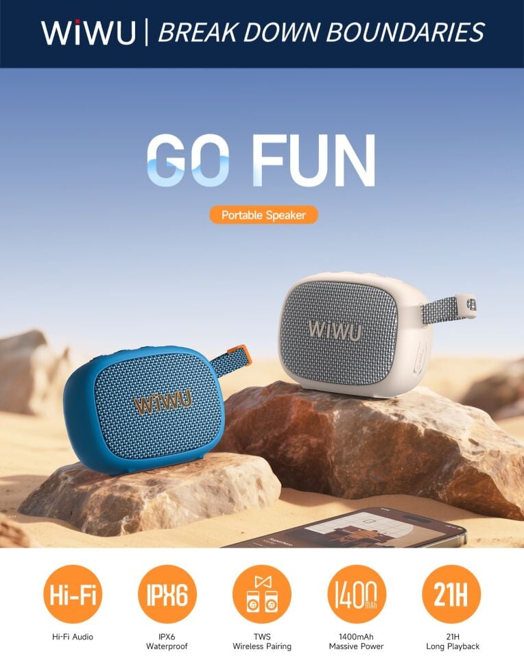 Wiwu GO Fun Taşınabilir Su Geçirmez Hoparlör - Beyaz