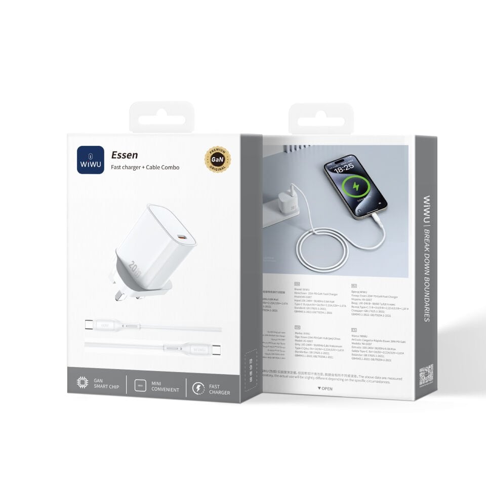 Wiwu 20W Essen Serisi Hızlı Şarj Seti + Type-c - Type-C Kablo