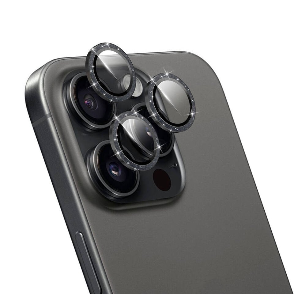 Wiwu iphone 16 Pro - 16 Promax Parlak Elmas Safir Lens Koruyucu Siyah