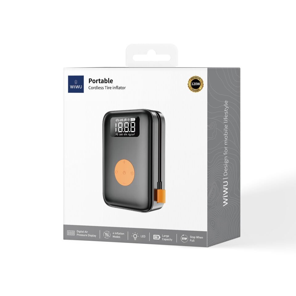 Wiwu AI003 Oto Lastik Hava Kompresörü Çok Modlu Dijital Ekranlı