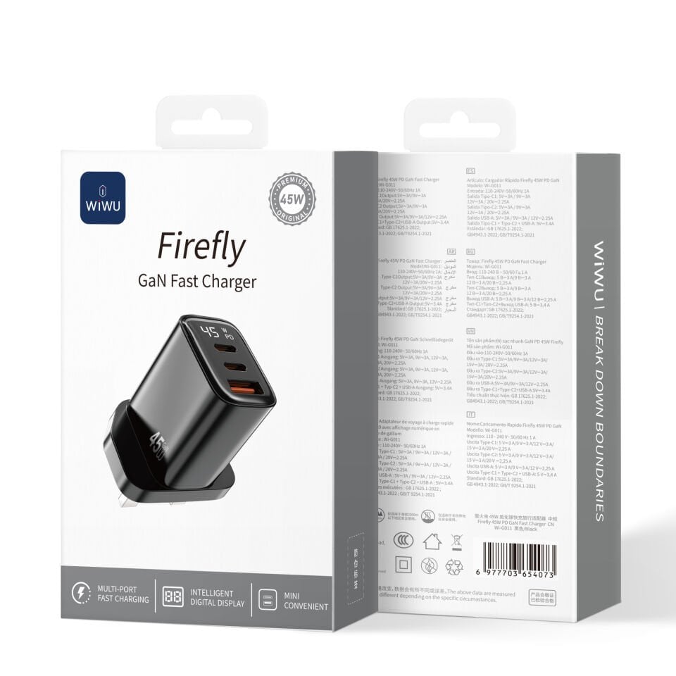 Wiwu 45W PD Gan Hızlı Şarj 2xType-c 1xUSB