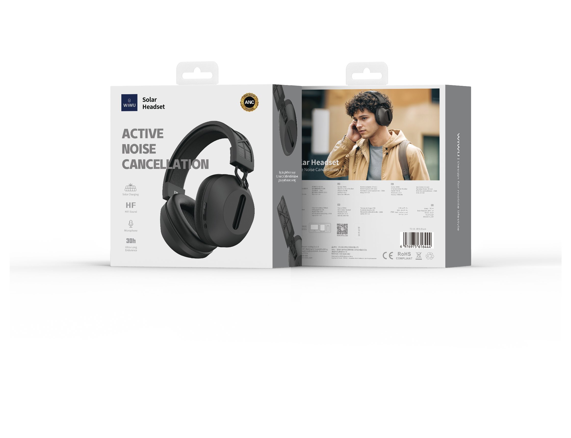 Wiwu TD-06 Solar Enerjili ANC Özellikli Kulaklık Siyah