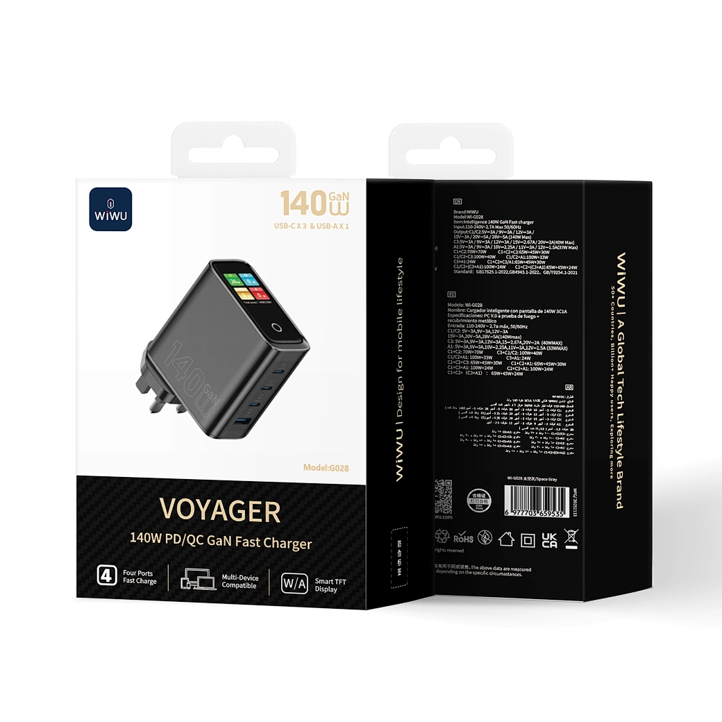 Wiwu 140W Akıllı Ekranlı GaN Şarj Cihazı 3C 1A