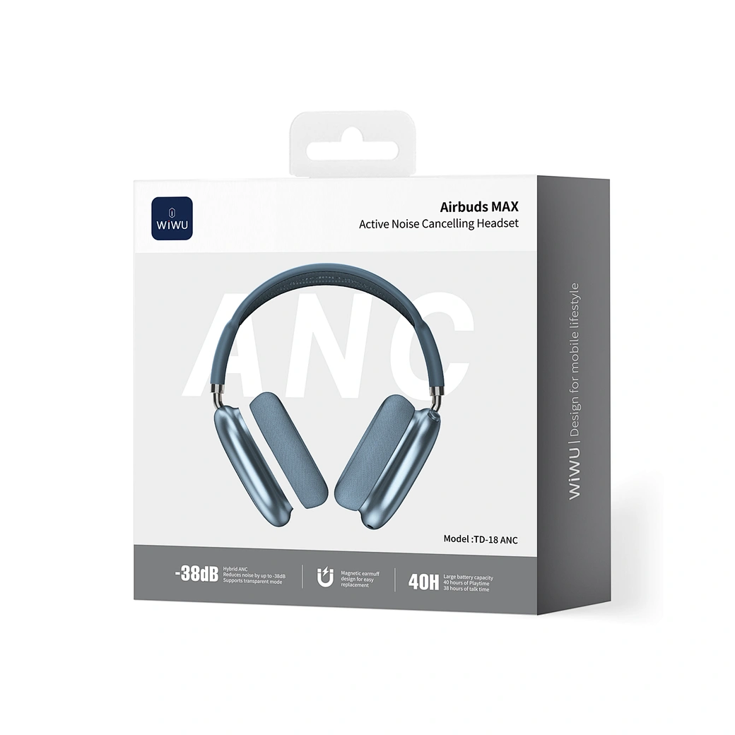 Wiwu Airbuds Max Kulak Üstü Bluetooth Kulaklık Mavi