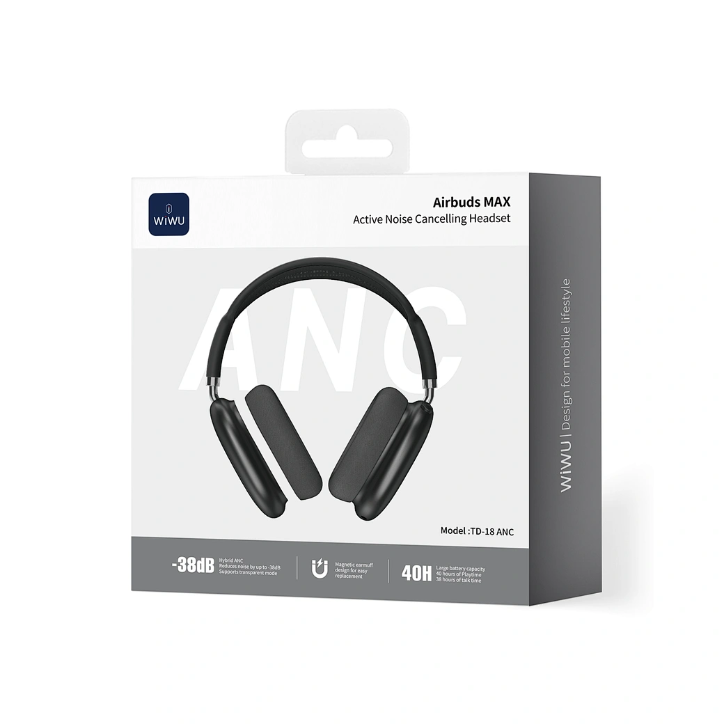 Wiwu Airbuds Max Kulak Üstü Bluetooth Kulaklık Siyah