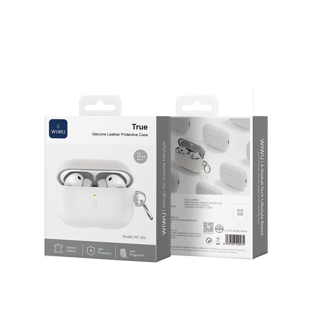 Wiwu Wiwu AirPods Pro3 Beyaz Deri Kılıf