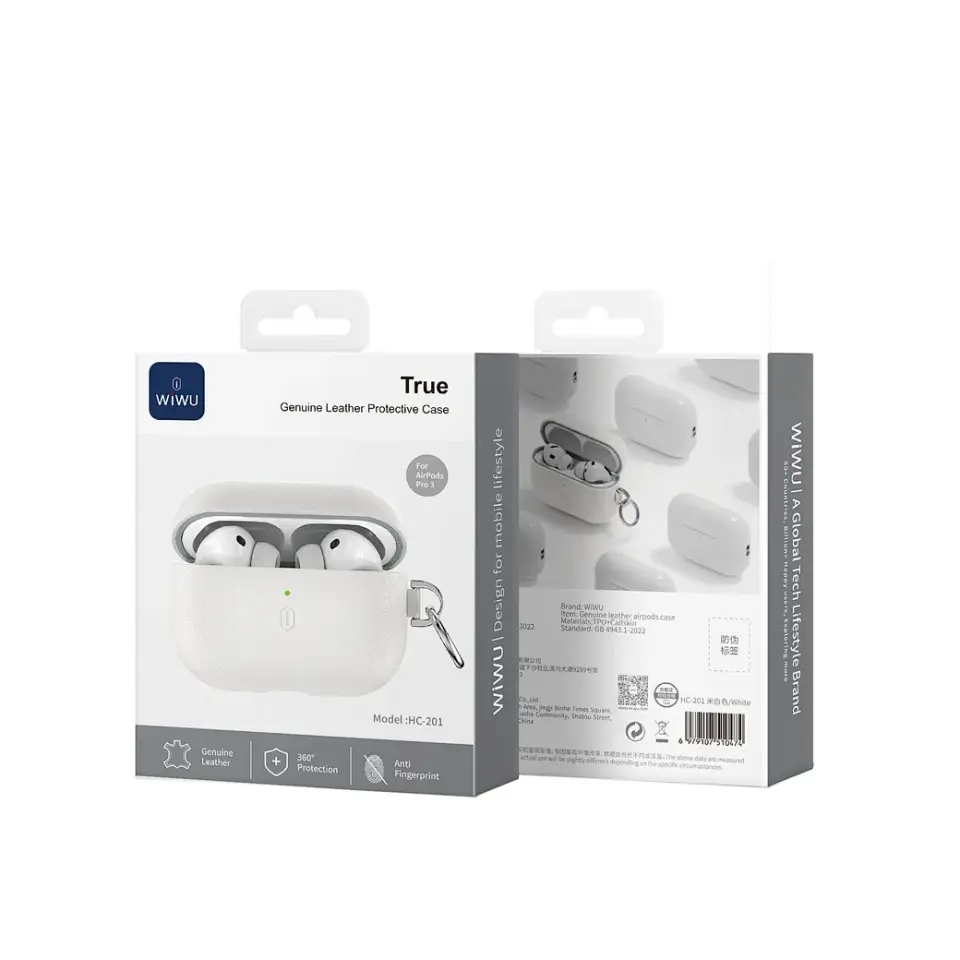 Wiwu Wiwu AirPods Pro3 Beyaz Deri Kılıf
