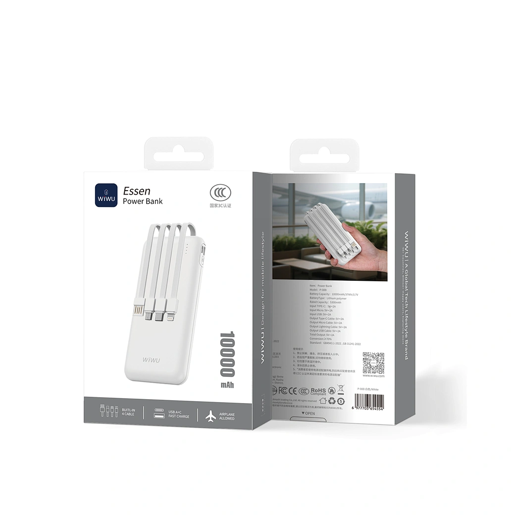 Wiwu Essen Serisi Kablolu 10000mAh Powerbank Beyaz