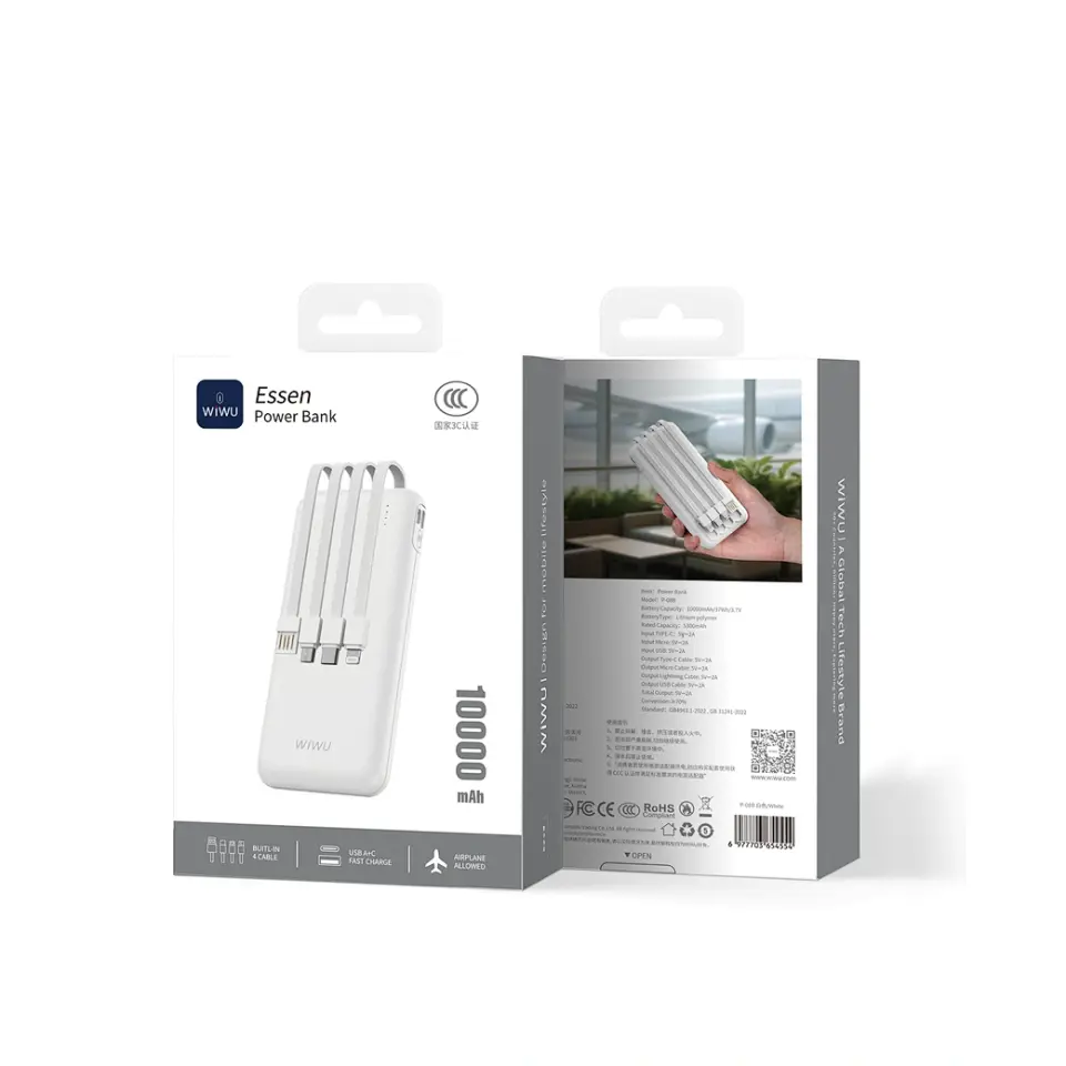 Wiwu Essen Serisi Kablolu 10000mAh Powerbank Beyaz